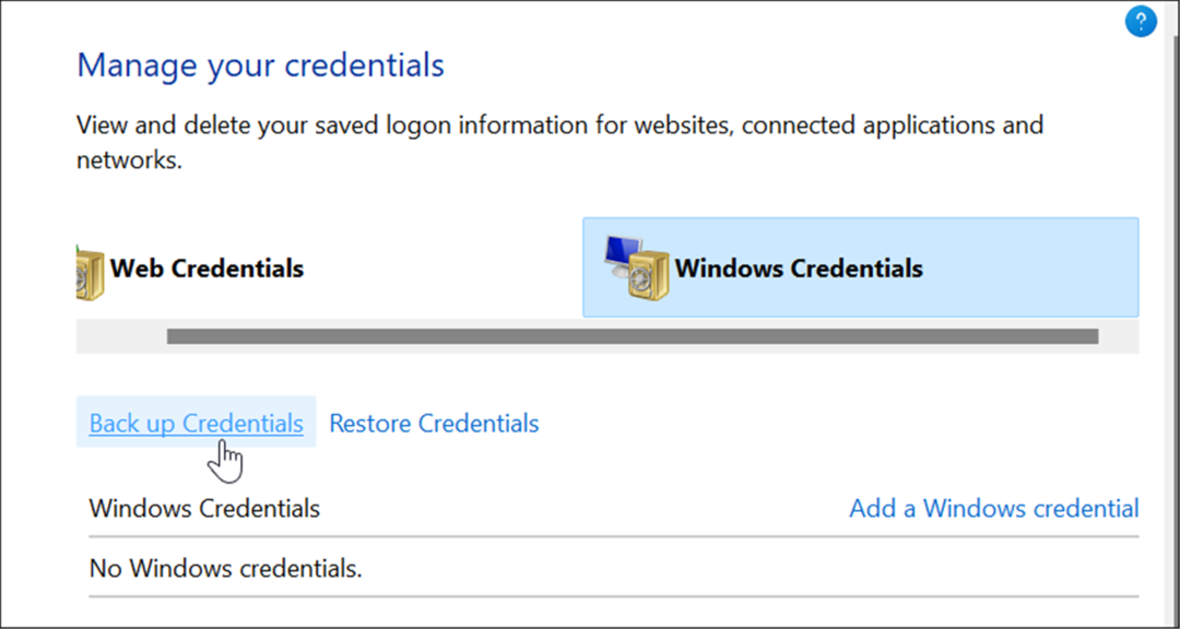 sigurnosna kopija koristite upravitelj vjerodajnica na Windows 11