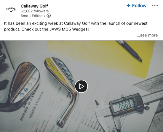 Video za Callaway Golf LinkedIn koji najavljuje novi proizvod