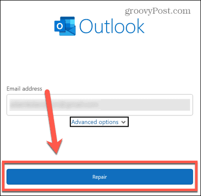 gumb za popravak Outlooka
