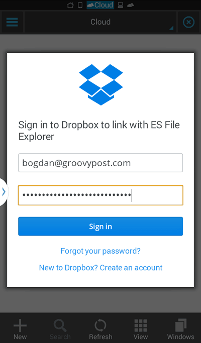 Dropbox za prijavu na ES File Explorer