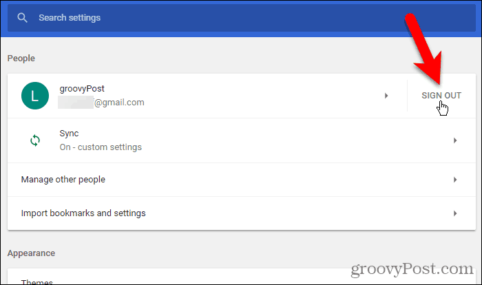 Kliknite Odjava u Chromeu za Windows