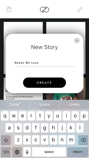 Stvorite Unfold Instagram story korak 1 koji prikazuje novi zaslon priče.