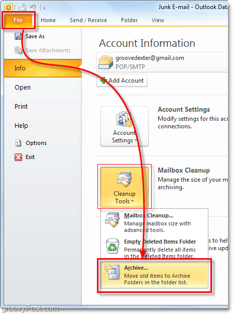 ručno arhiviranje u programu Outlook 2010