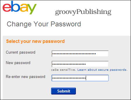 eBay promjena postavki računa lozinka osobna informacija lozinka 2