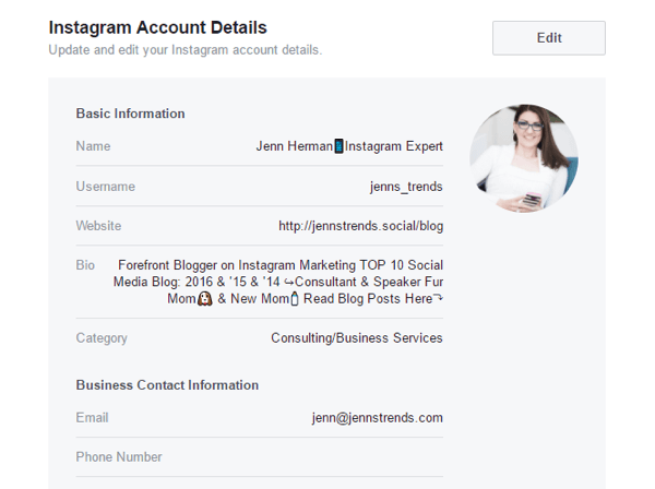 Neke detalje Instagram računa možete urediti u postavkama svoje Facebook stranice.