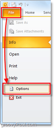 izbornik opcija u programu Outlook 2010
