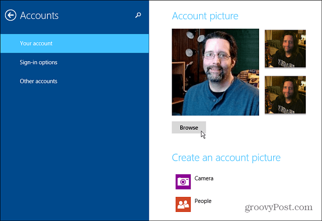 Kako promijeniti sliku računa Windows 8.1