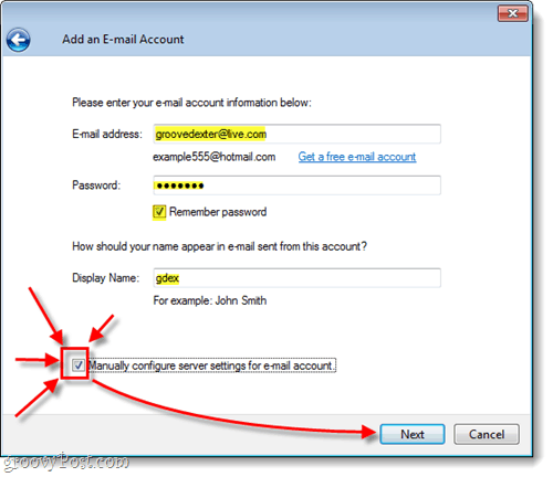 ručno konfigurirajte svoj hotmail u Windows live mailu