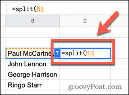 Korištenje funkcije SPLIT u Google tablicama