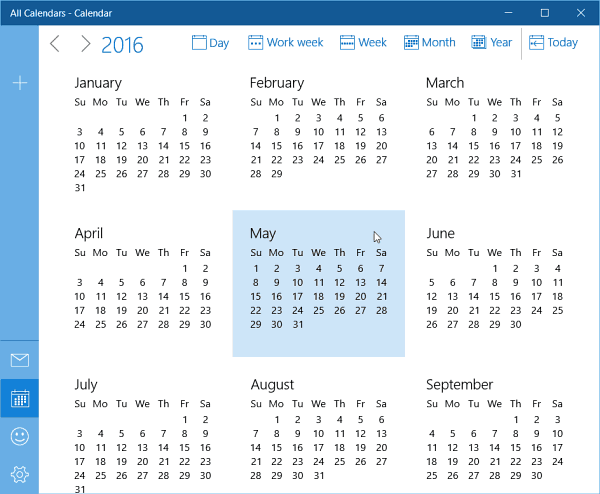 Ažuriranje cjelogodišnjeg pregleda kalendara Windows 10