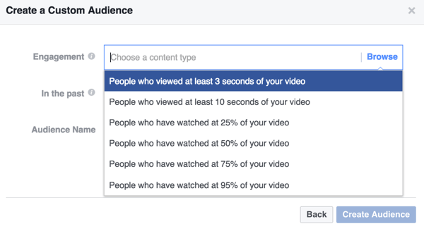 Odaberite kriterije angažmana za svoju prilagođenu video publiku na Facebooku.