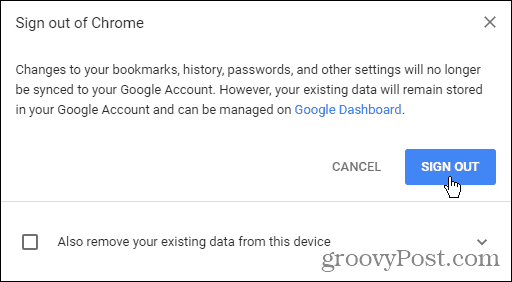 Odjava iz dijaloškog okvira Chrome u sustavu Windows