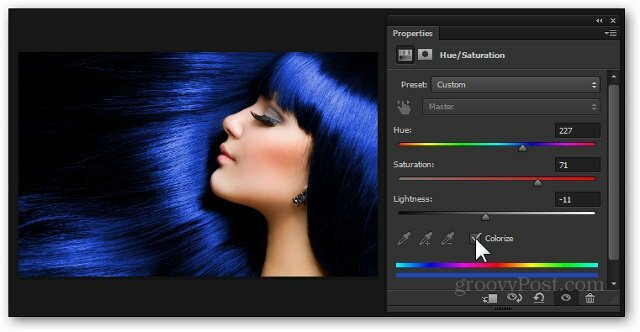 plava boja za kosu Photoshop podesivi sloj boje zasićenja dodaje efekt vodič