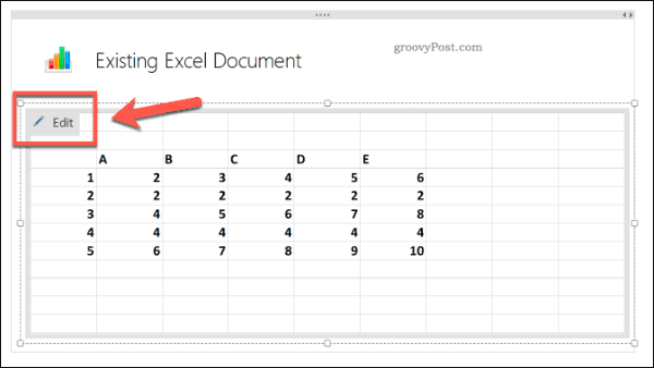 Uređivanje postojeće proračunske tablice Excela u OneNoteu