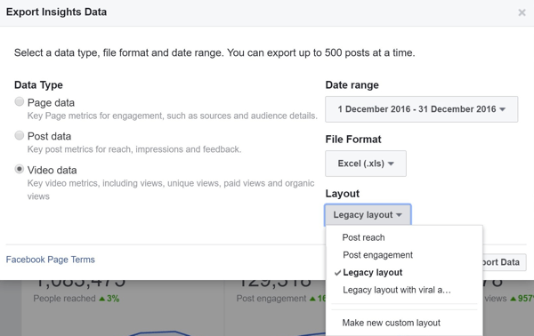 Kada izvozite svoju datoteku Facebook Video Data, trebate odabrati raspored za preuzimanje.