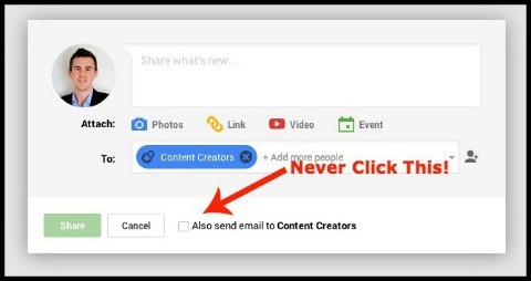 mogućnost slanja e-pošte na google + post
