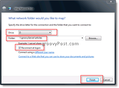 Iz programa Windows Explorer preslikajte mrežni pogon u sustavu Windows Vista i Server 2008