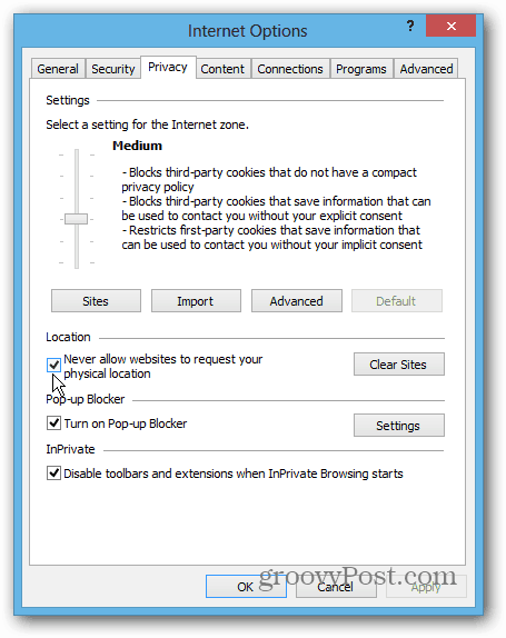 Privatnost IE 10 Win8 Desktop