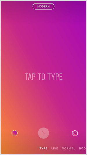 Dodirnite opciju Type u Instagram Stories.