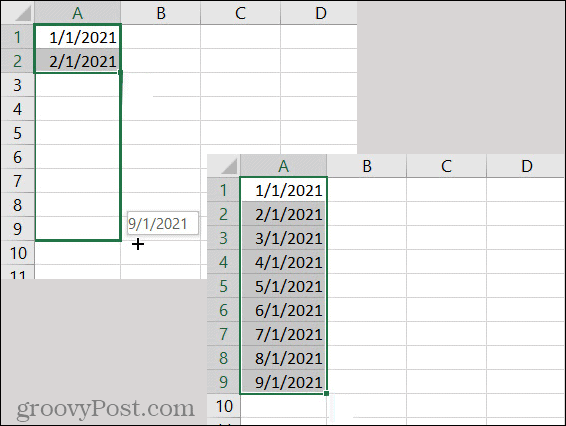 Uzorak datuma za automatsko popunjavanje u programu Excel