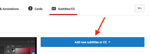 Otvorite svoj YouTube videozapis u programu Video Creator i kliknite Dodaj nove titlove ili CC.