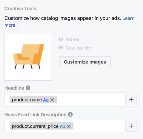 Upotrijebite Facebook alat za postavljanje događaja, korak 30, opcije izbornika da prilagodite način prikazivanja slika iz kataloga u Facebook oglasima