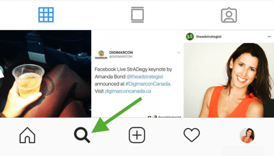 Kako strateški razvijati svoj Instagram slijedeći, korak 8, pronaći relevantne hashtagove, posjetiti karticu Instagram Search & Explore