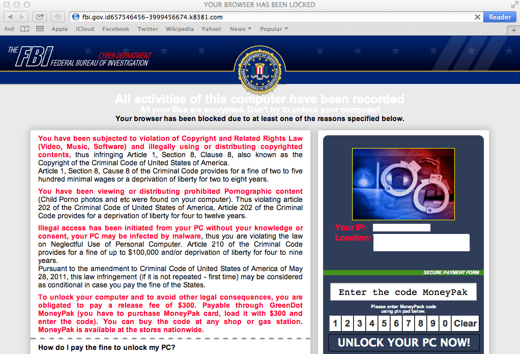 Web stranice s Ransomware-om koje predstavljaju FBI-ove ciljeve na Mac OS X - kako to zaustaviti