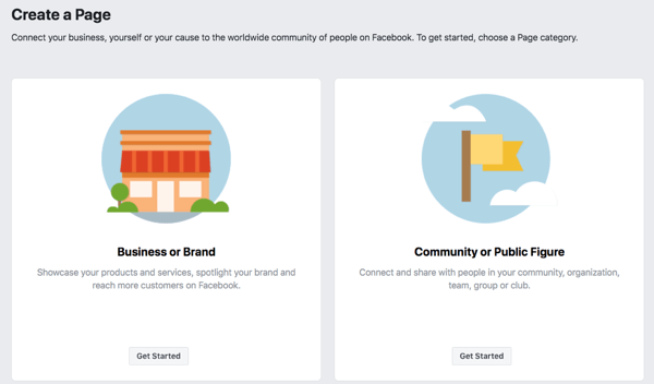 Korak 1 za stvaranje vaše poslovne stranice na Facebooku.