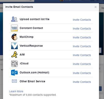 facebook stranica e-mail kontakt značajka uvoza