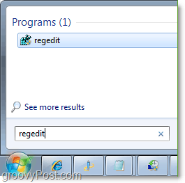 pristup regedit u Windows 7 iz startnog izbornika