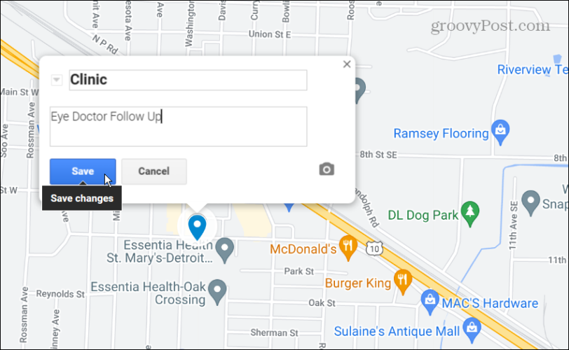 pribadača s imenom za prilagođenu Google kartu