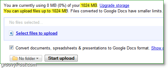 google docs novi prijenos bilo čega ograničenje je 1024mb ili 1GB