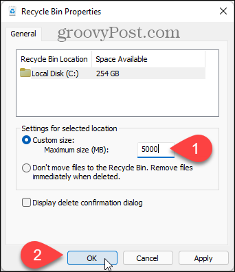 Promijenite maksimalnu veličinu koša za smeće u sustavu Windows 11