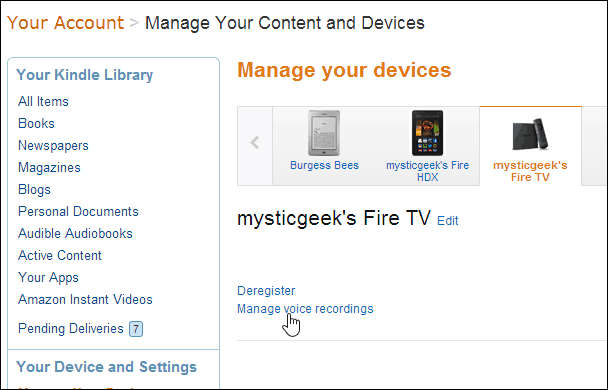 Izbrišite udaljene glasovne snimke Amazon Fire TV
