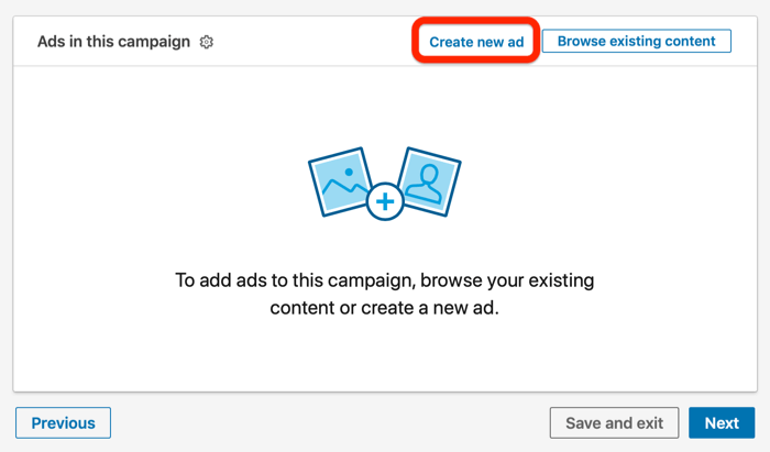 Stvorite novu opciju oglasa u postavljanju LinkedIn kampanje