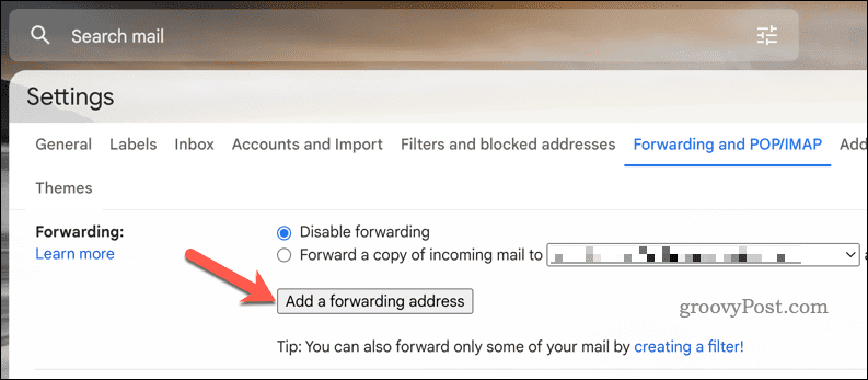 Dodajte Gmail adresu za prosljeđivanje