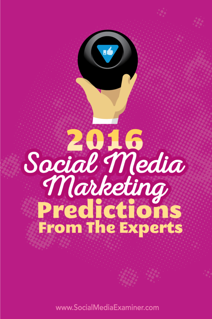 Predviđanja stručnjaka za marketing društvenih medija za 2016.: Ispitivač društvenih medija