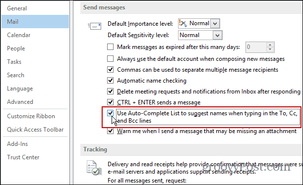 Kako uključiti automatsko dovršavanje u programu Outlook 2013
