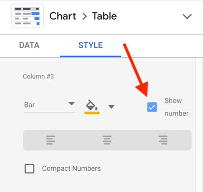 Koristite Google Data Studio za analizu vaših Facebook oglasa, korak 23, mogućnost prikazivanja broja za svaki mjerni podatak