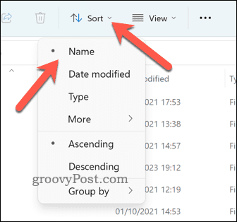 Načini sortiranja preglednika datoteka Windows 11