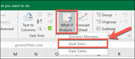 Gumb opcija Traženje cilja Excel