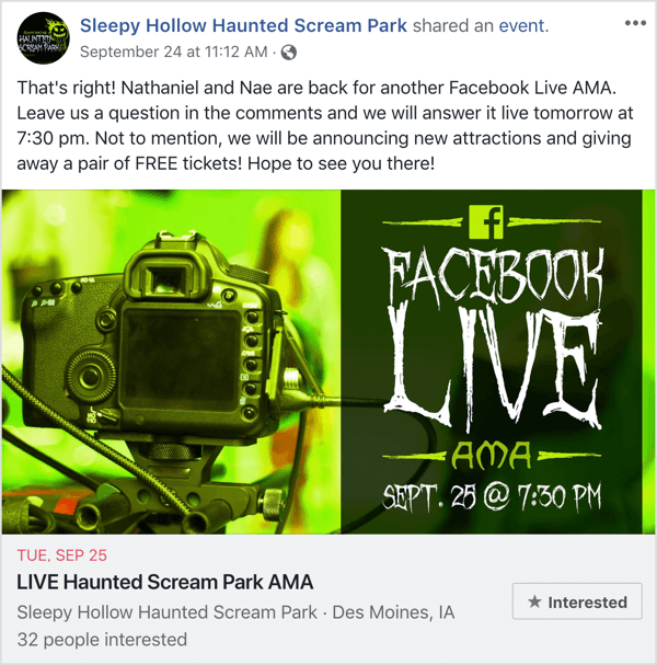 Facebook objava događaja koja promovira AMA.