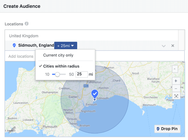 Navedite radijus područja koje želite da vaš pojačani post pokriva.