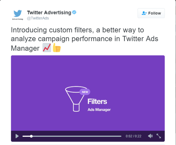 prilagođeni filtri twitter oglasa upravitelja oglasa