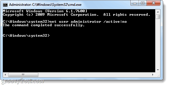 naredba neto korisnika za deaktiviranje sustava Windows 7 administratorski račun