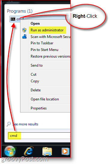 Pokrenite CMD - naredbeni redak sustava Windows kao administrator s desnim klikom