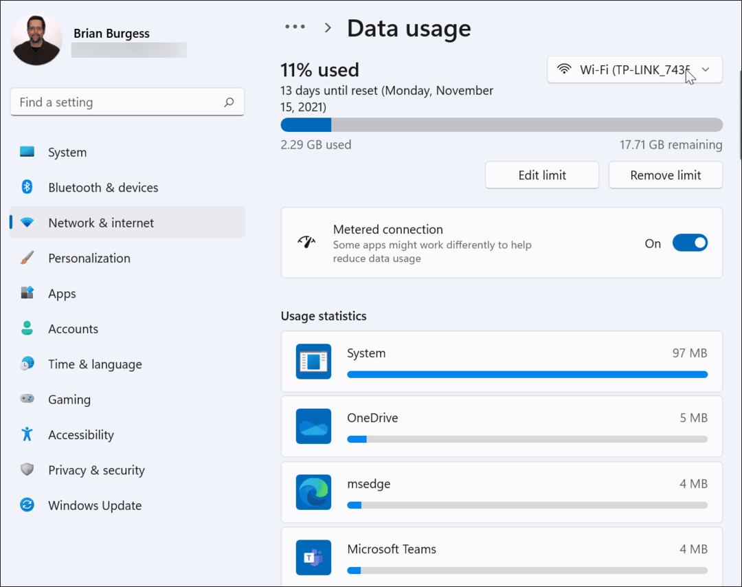 Veza s mjerenjem potrošnje podataka Windows 11