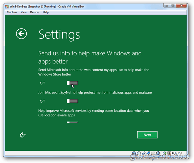 Podaci o privatnosti za VirtualBox Windows 8 na Microsoftu