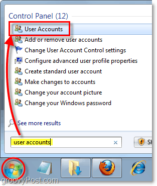otvaranje upravljačke ploče korisničkih računa u sustavu Windows 7